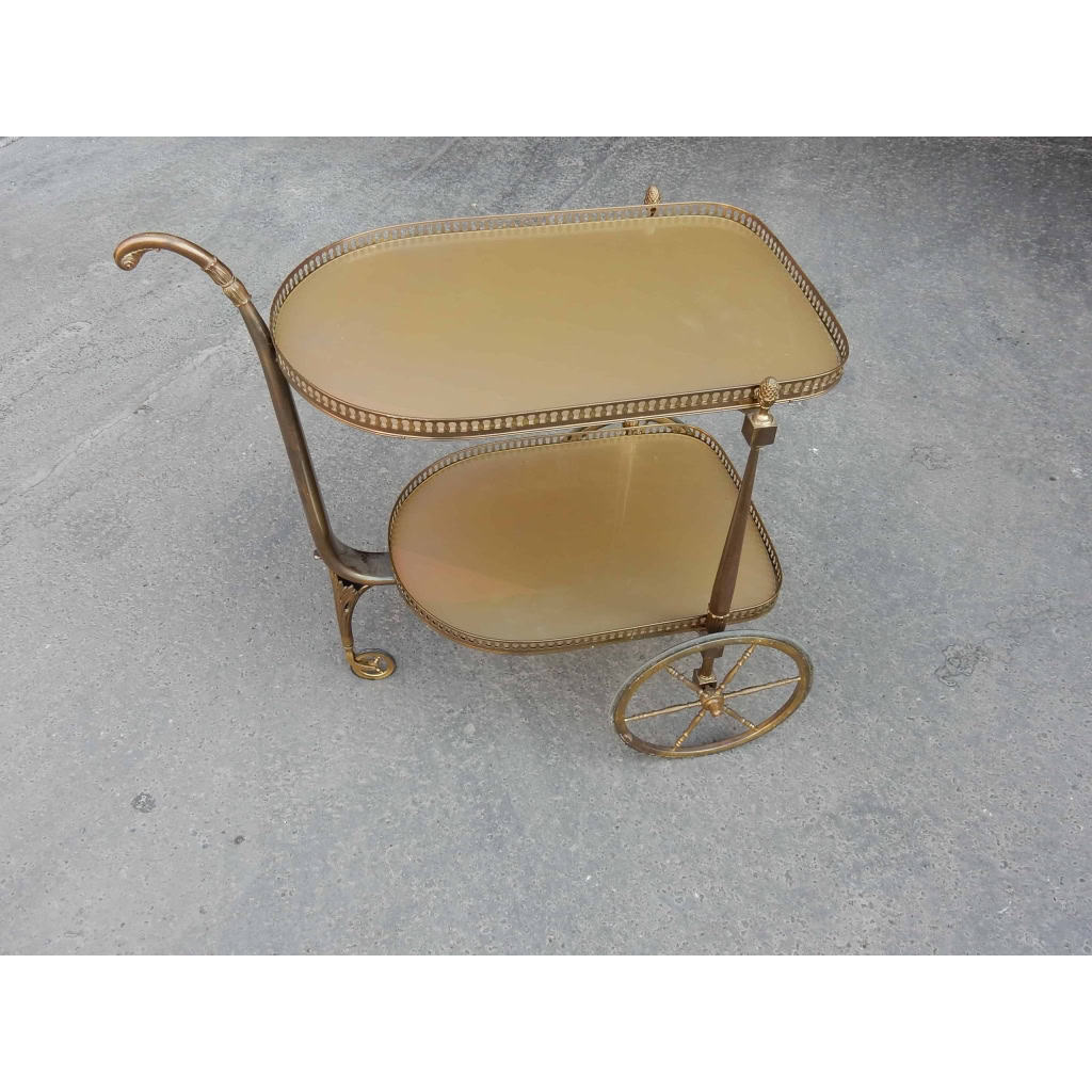 1970′ Bar Roulant en Bronze et Laiton Doré Maison Jansen 3 Roues | Biron |||||||||||||