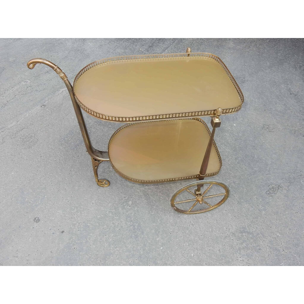 1970′ Bar Roulant en Bronze et Laiton Doré Maison Jansen 3 Roues | Biron 1970′ Bar Roulant en Bronze et Laiton Doré Maison Jansen 3 Roues