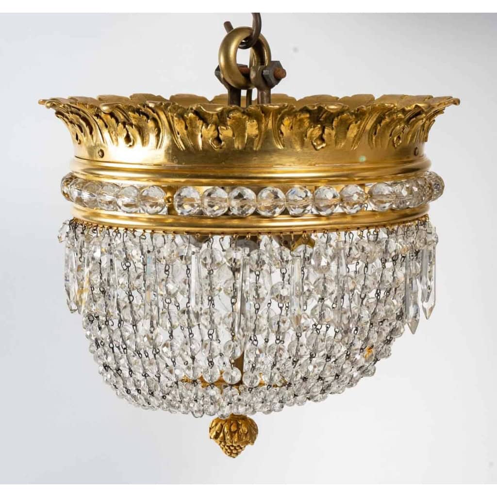Suspension en bronze doré et cristal, XIXème siècle | Biron ||||||||
