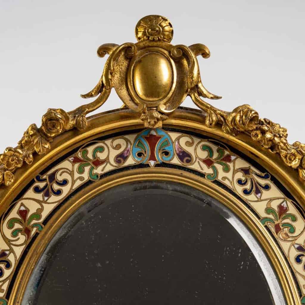 Miroir en bronze émaillé, signé Barbedienne, XIXème siècle