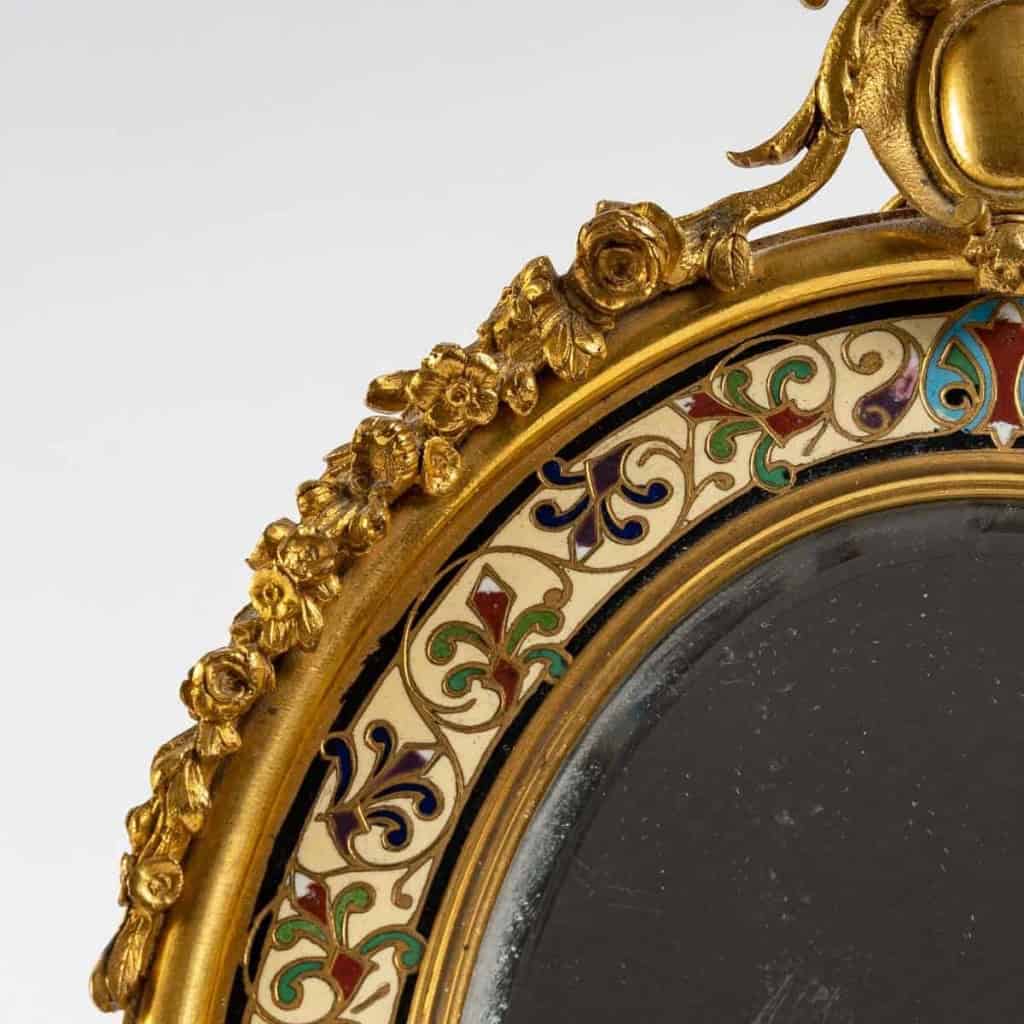 Miroir en bronze émaillé, signé Barbedienne, XIXème siècle
