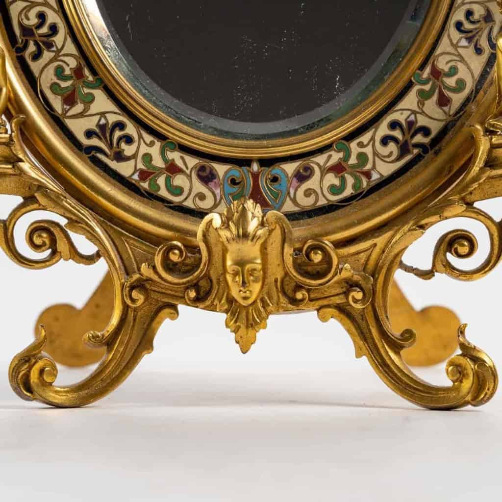 Miroir en bronze émaillé, signé Barbedienne, XIXème siècle