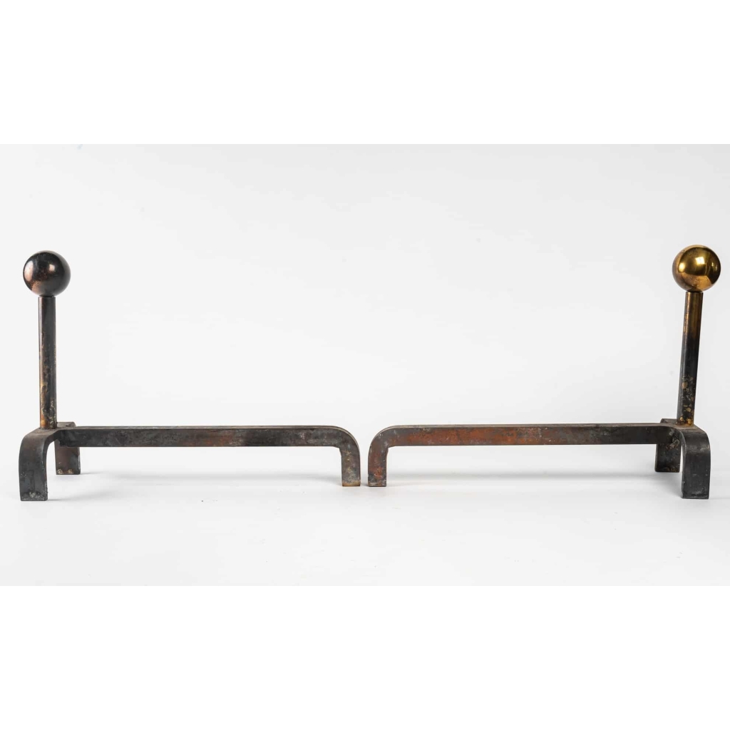 Paire de chenêts design des années 1960 | Biron Paire de chenêts design des années 1960