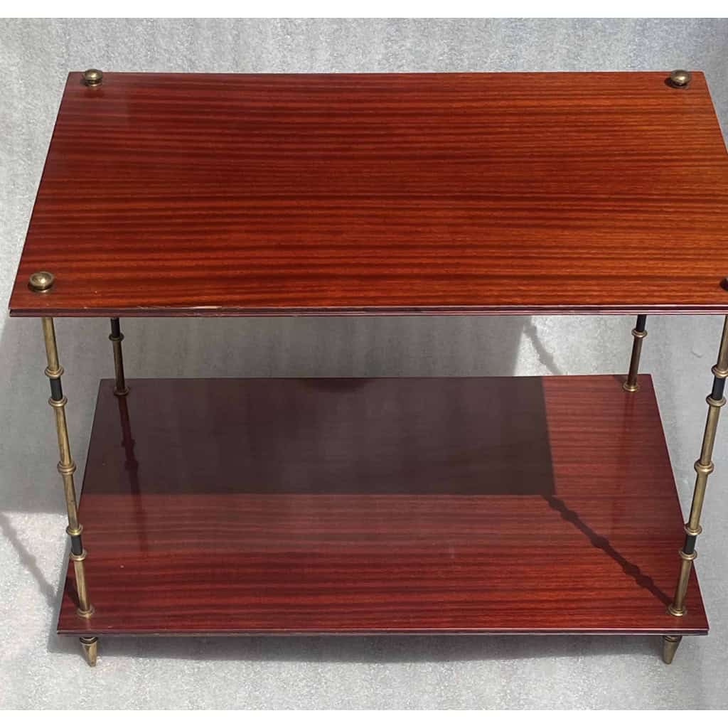 1950′ Paire de Tables Maison Baguès Décor Bambou en Bronze Bicolore Avec Plateaux Acajou 65 X 42 X H 48 cm