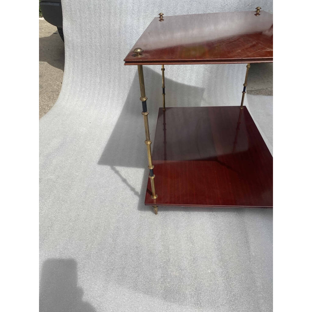 1950′ Paire de Tables Maison Baguès Décor Bambou en Bronze Bicolore Avec Plateaux Acajou 65 X 42 X H 48 cm
