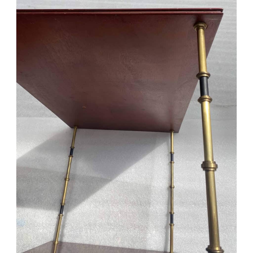 1950′ Paire de Tables Maison Baguès Décor Bambou en Bronze Bicolore Avec Plateaux Acajou 65 X 42 X H 48 cm