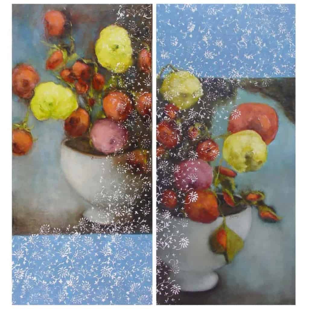 Tableau à l’huile intitulé « Papa Verra, diptyque » de l’artiste Isabelle Delannoy | Biron Isabelle Delannoy||
