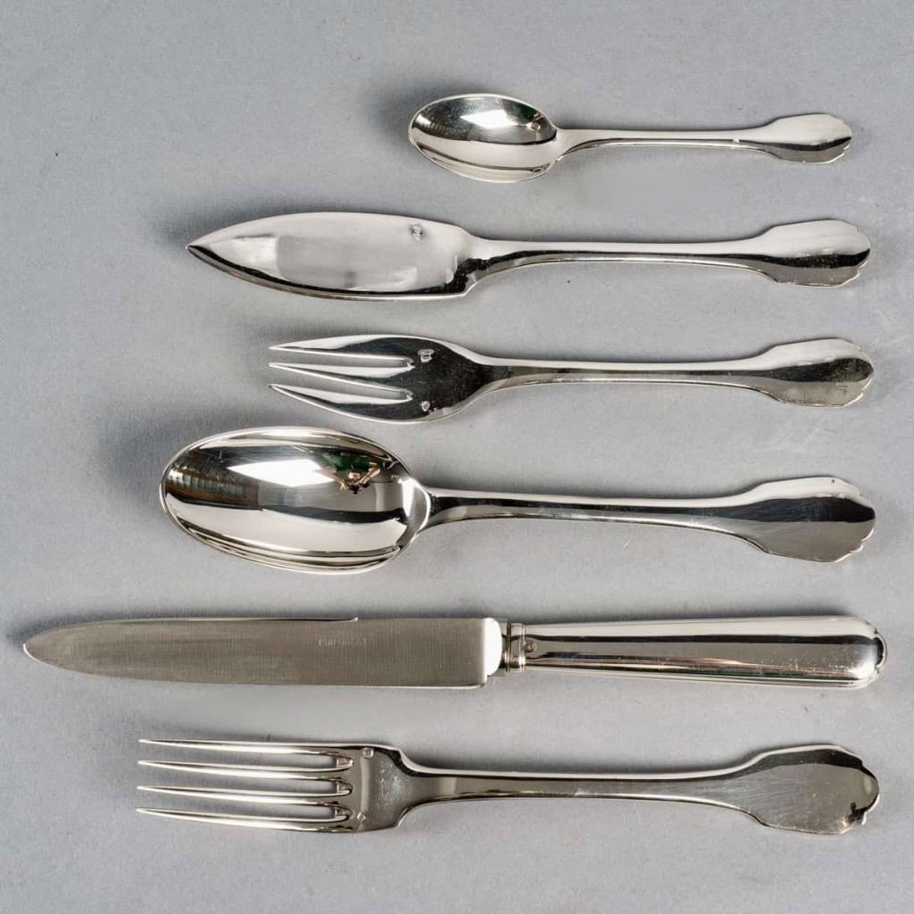 Ménagère « Colbert » argent massif de PUIFORCAT – 42 Pièces | Biron Ménagère "Colbert" argent massif de PUIFORCAT - 42 Pièces