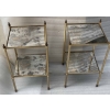 1970′ Paire de Bouts de Canapé Carrés Maison Baguès Plateaux Miroirs Oxydés Argentés Avec Pots A Feux 34X34X H 59 cm | Biron |||||||||||