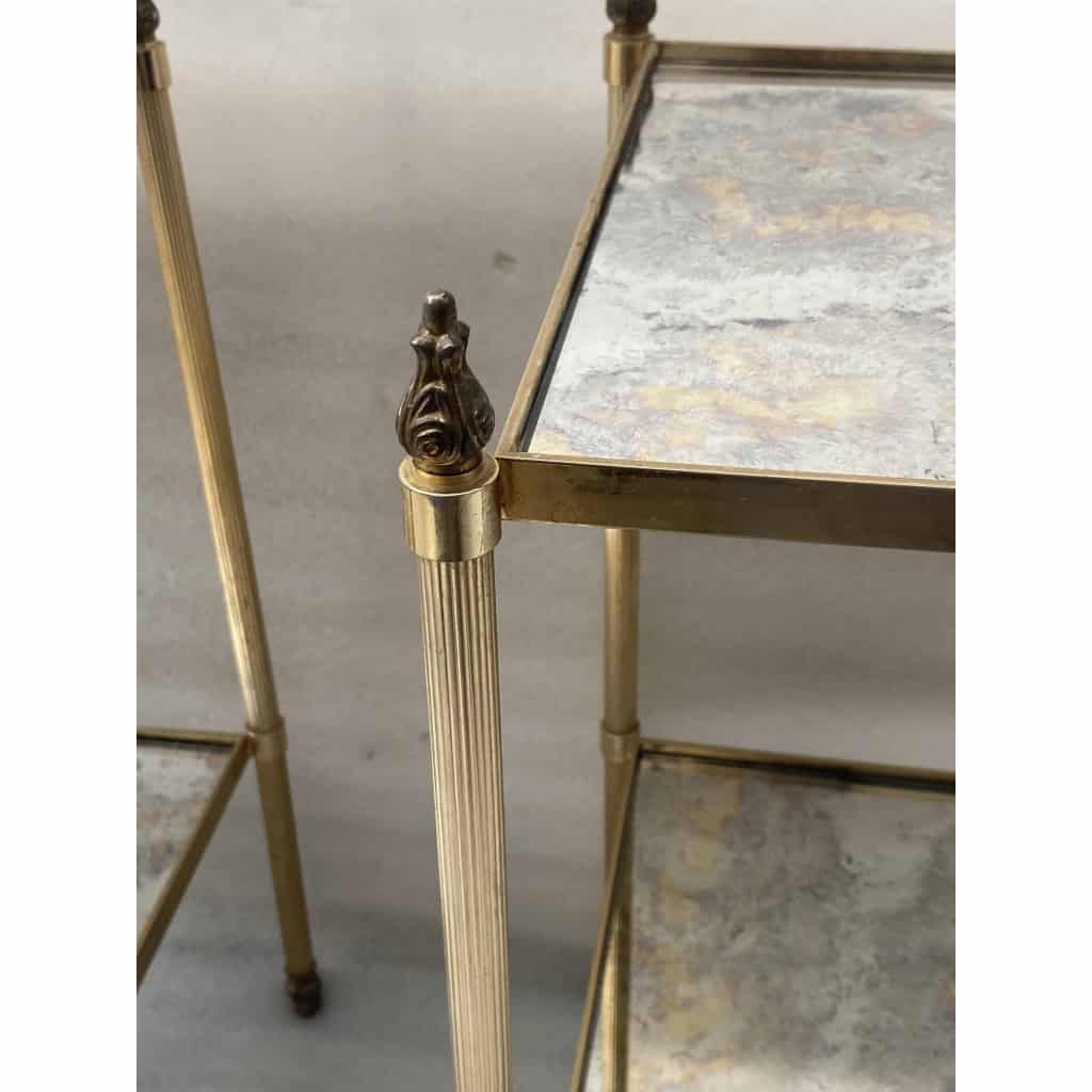 1970′ Paire de Bouts de Canapé Carrés Maison Baguès Plateaux Miroirs Oxydés Argentés Avec Pots A Feux 34X34X H 59 cm | Biron 1970′ Paire de Bouts de Canapé Carrés Maison Baguès Plateaux Miroirs Oxydés Argentés Avec Pots A Feux 34X34X H 59 cm