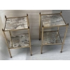 1970′ Paire de Bouts de Canapé Carrés Maison Baguès Plateaux Miroirs Oxydés Argentés Avec Pots A Feux 34X34X H 59 cm | Biron 1970′ Paire de Bouts de Canapé Carrés Maison Baguès Plateaux Miroirs Oxydés Argentés Avec Pots A Feux 34X34X H 59 cm