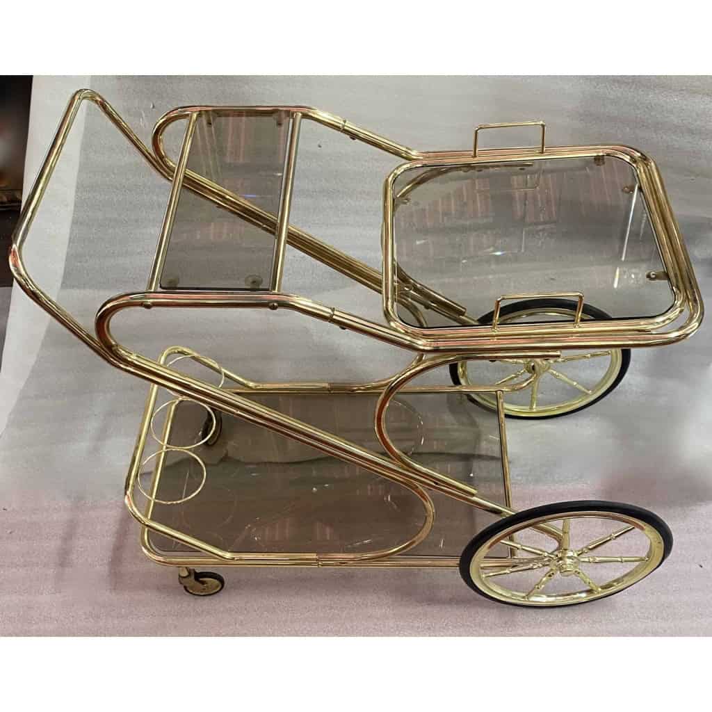 1970′ Grande Desserte Roulante Fer Doré Avec plateau Amovible Provenance Palace Parisien 3