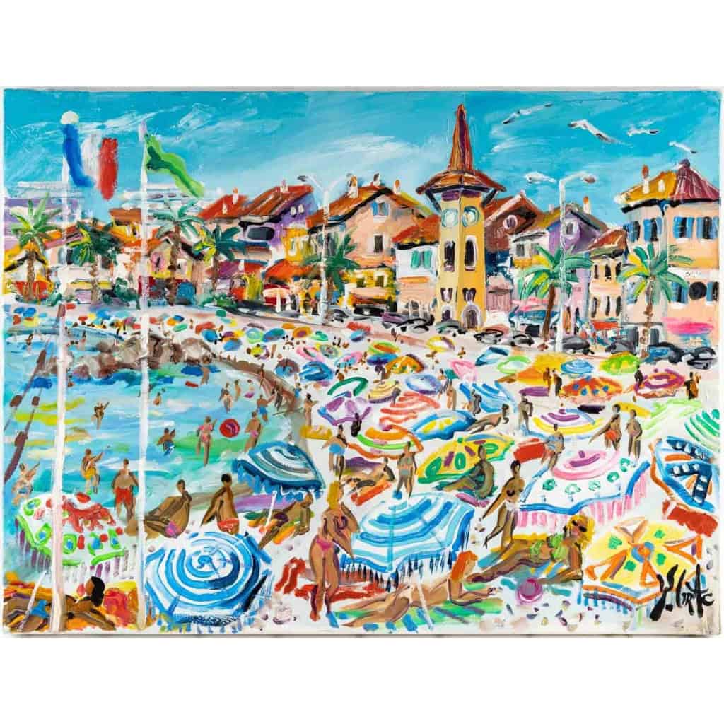 Huile sur toile, scène de plage à Cagne sur mer signé Yvon Grac | Biron ||||||||