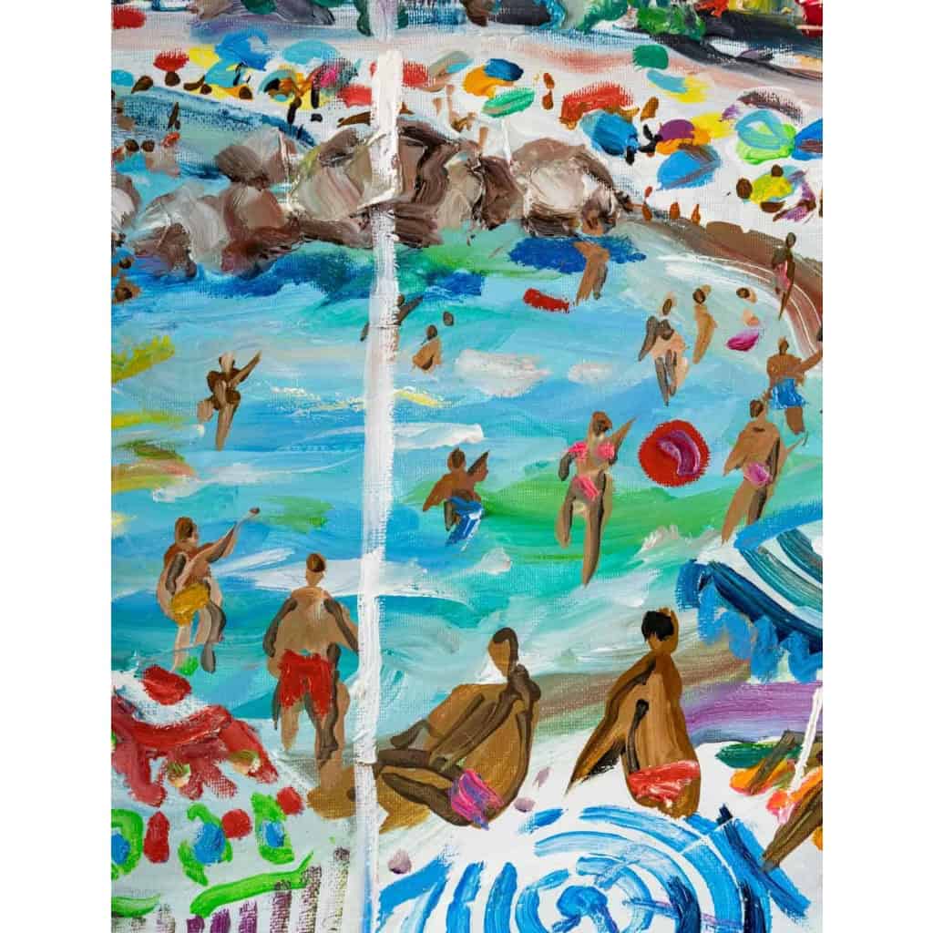 Huile sur toile, scène de plage à Cagne sur mer signé Yvon Grac | Biron Huile sur toile, scène de plage à Cagne sur mer signé Yvon Grac