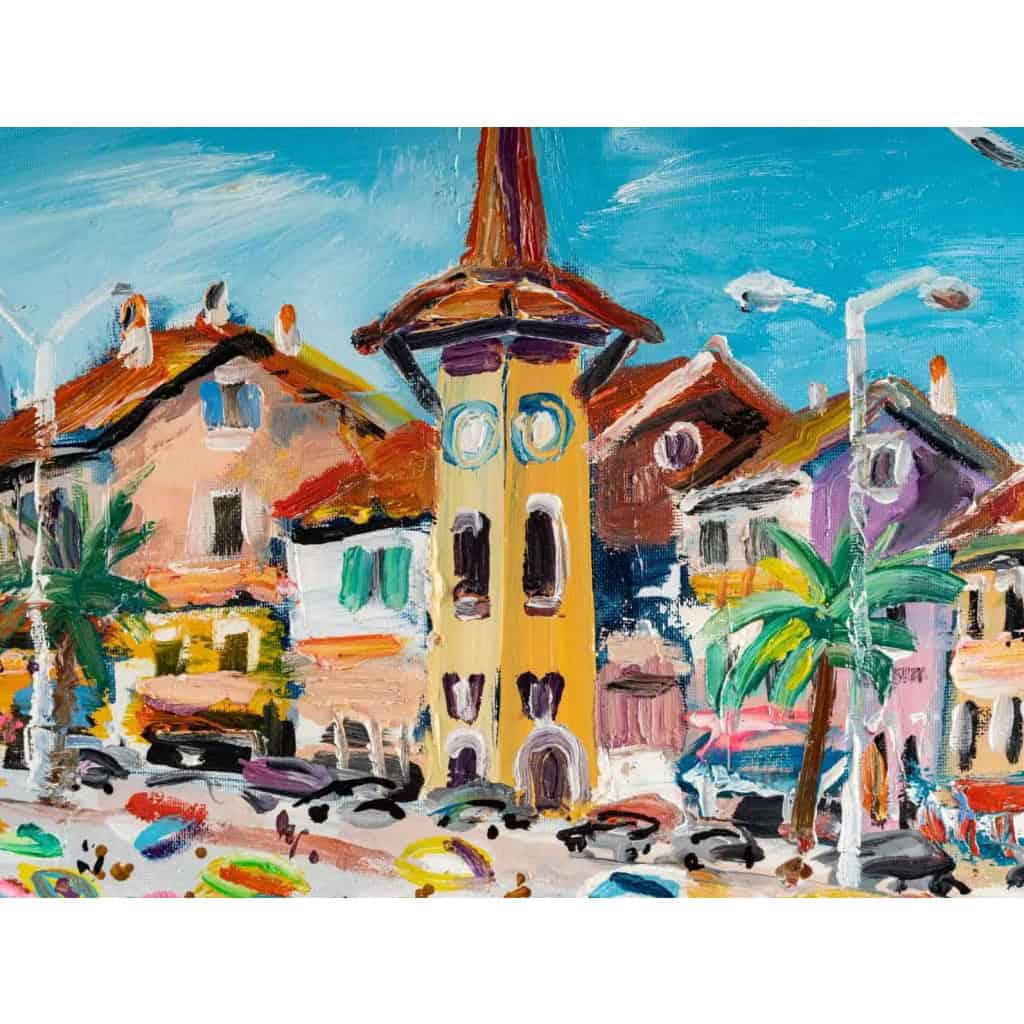 Huile sur toile, scène de plage à Cagne sur mer signé Yvon Grac | Biron Huile sur toile, scène de plage à Cagne sur mer signé Yvon Grac