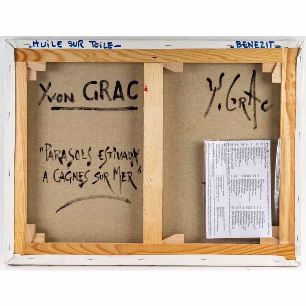 Huile sur toile, scène de plage à Cagne sur mer signé Yvon Grac | Biron Huile sur toile, scène de plage à Cagne sur mer signé Yvon Grac