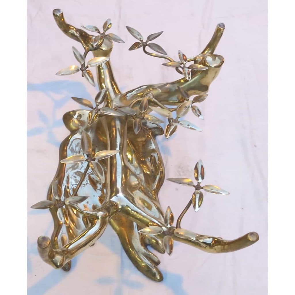 1970′ Table Basse au Bonzaï sur Dune de Sable en Bronze Doré Willy Daro ou Duval Brasseur