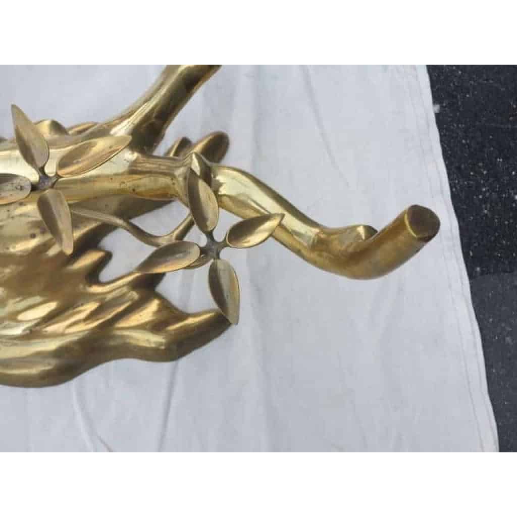1970′ Table Basse au Bonzaï sur Dune de Sable en Bronze Doré Willy Daro ou Duval Brasseur