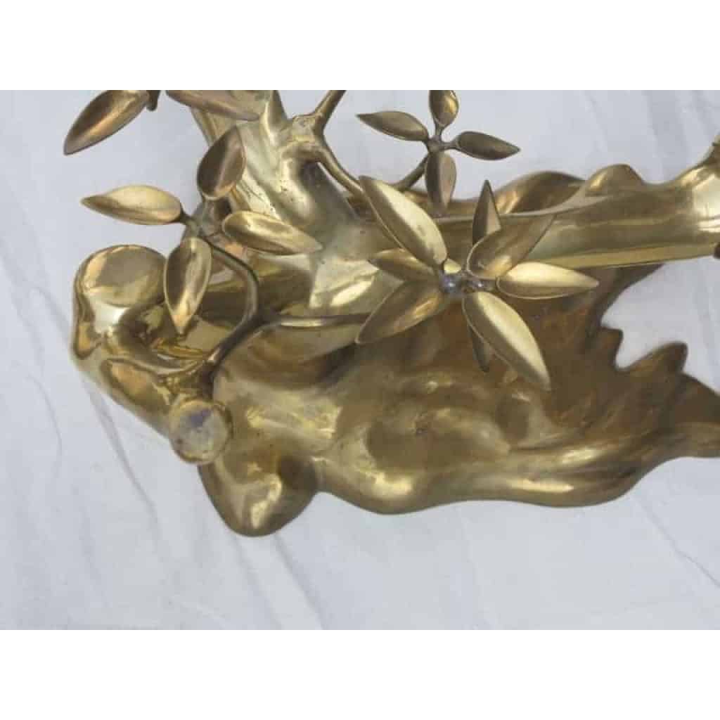 1970′ Table Basse au Bonzaï sur Dune de Sable en Bronze Doré Willy Daro ou Duval Brasseur