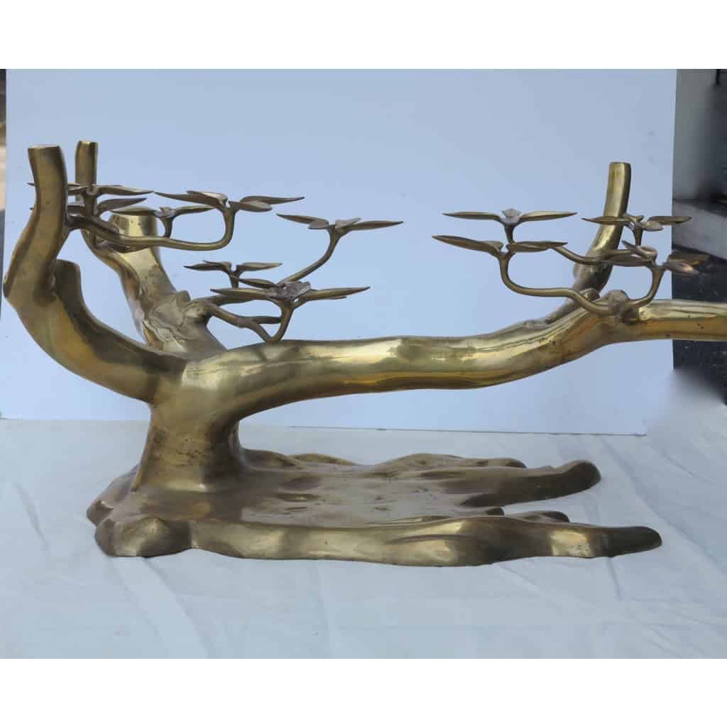 1970′ Table Basse au Bonzaï sur Dune de Sable en Bronze Doré Willy Daro ou Duval Brasseur