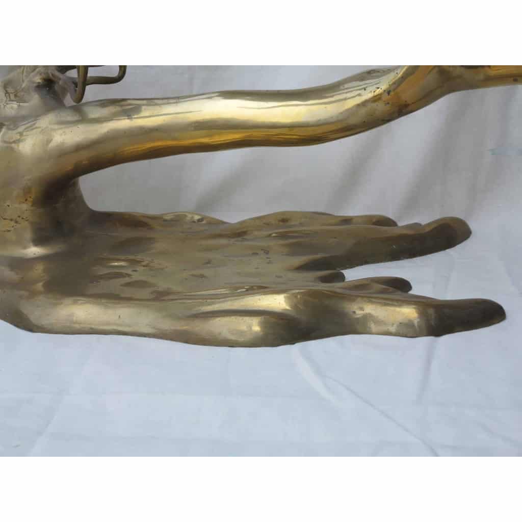 1970′ Table Basse au Bonzaï sur Dune de Sable en Bronze Doré Willy Daro ou Duval Brasseur