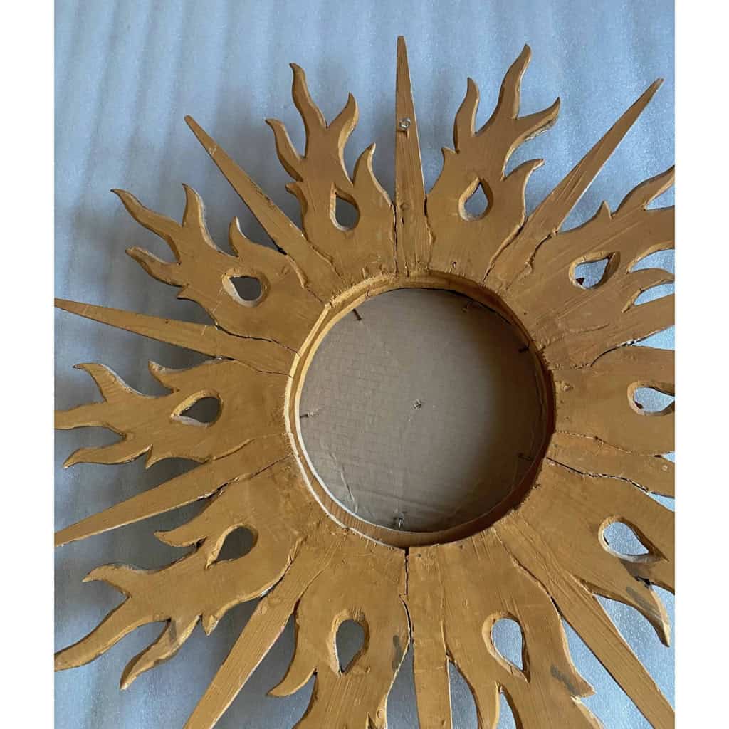 1950/70′ Miroir Soleil Plat 2 Étages Bois Doré Et Argenté 78 Cm De Diamètre | Biron 1950/70′ Miroir Soleil Plat 2 Étages Bois Doré Et Argenté 78 Cm De Diamètre