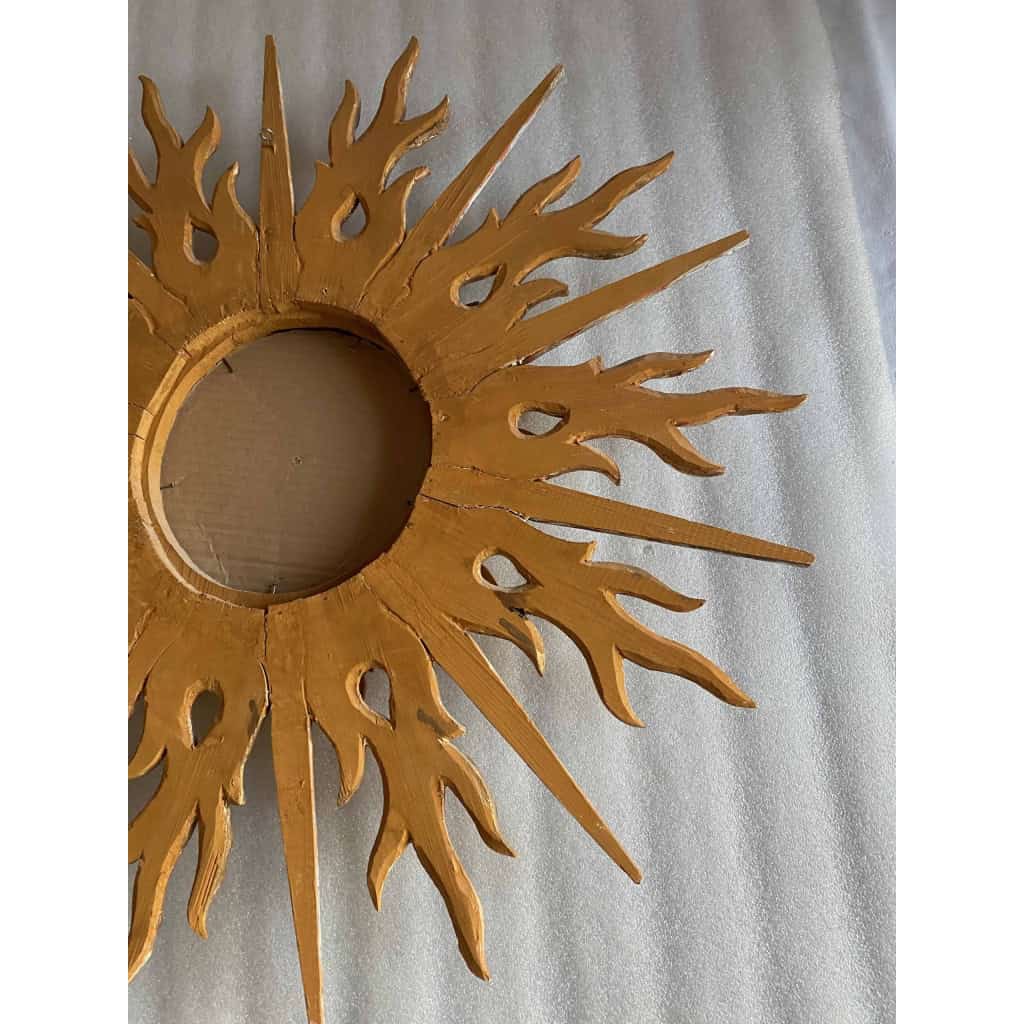 1950/70′ Miroir Soleil Plat 2 Étages Bois Doré Et Argenté 78 Cm De Diamètre | Biron 1950/70′ Miroir Soleil Plat 2 Étages Bois Doré Et Argenté 78 Cm De Diamètre
