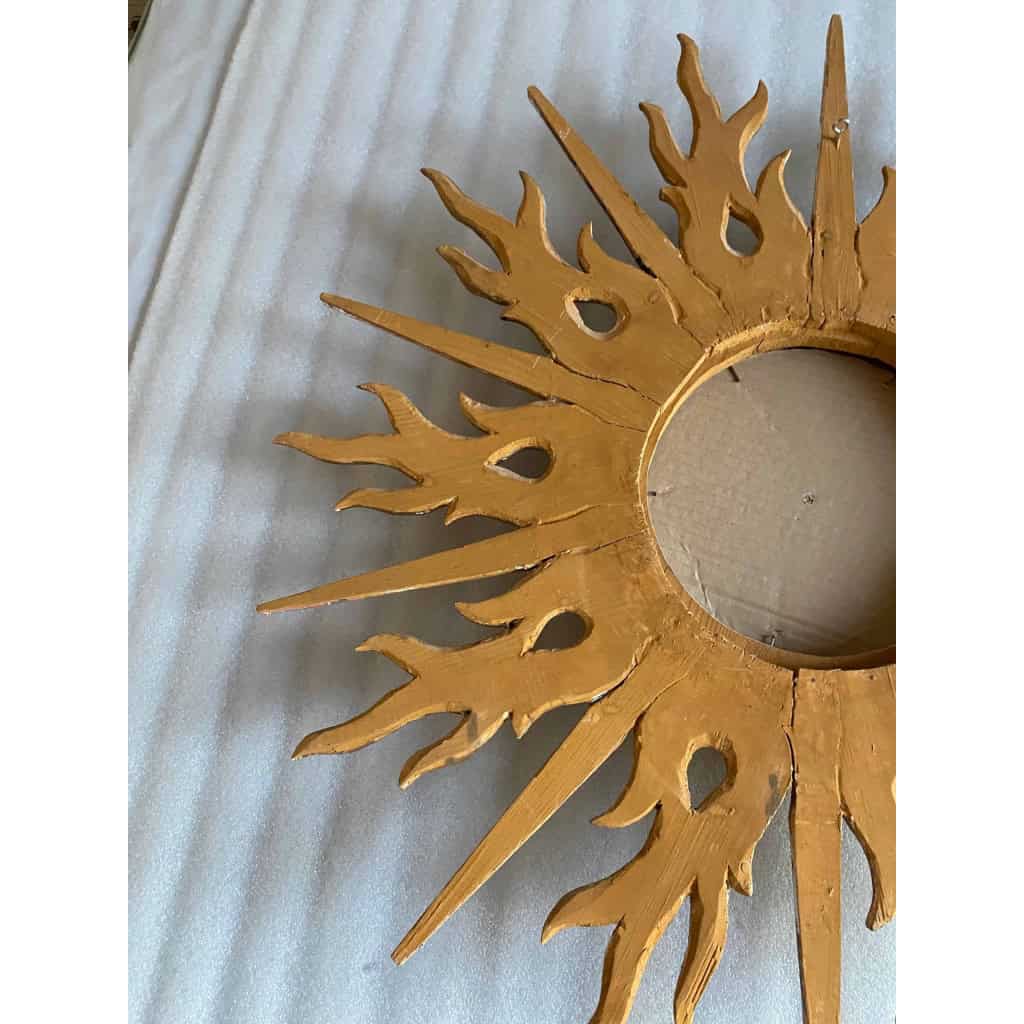 1950/70′ Miroir Soleil Plat 2 Étages Bois Doré Et Argenté 78 Cm De Diamètre | Biron 1950/70′ Miroir Soleil Plat 2 Étages Bois Doré Et Argenté 78 Cm De Diamètre
