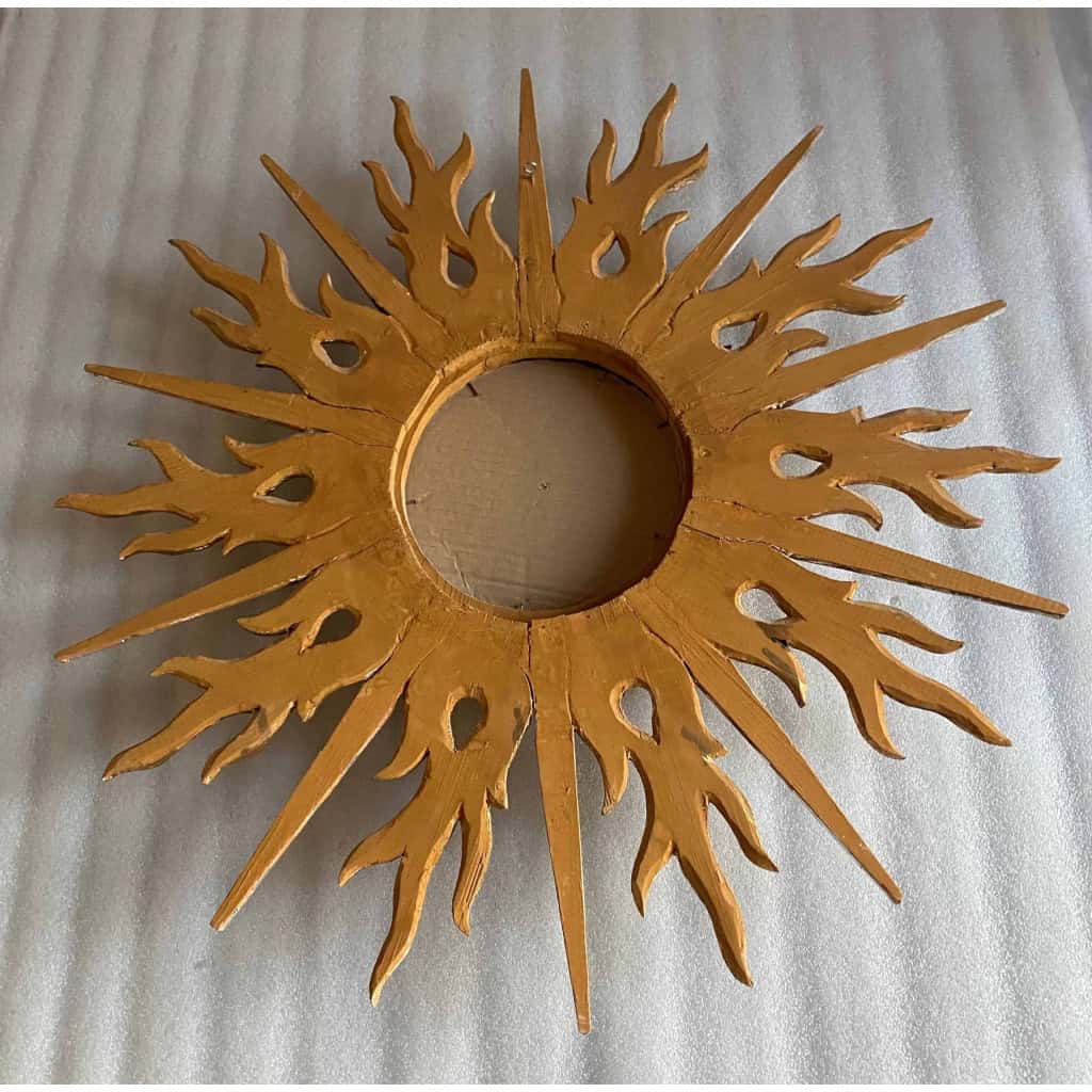 1950/70′ Miroir Soleil Plat 2 Étages Bois Doré Et Argenté 78 Cm De Diamètre | Biron 1950/70′ Miroir Soleil Plat 2 Étages Bois Doré Et Argenté 78 Cm De Diamètre