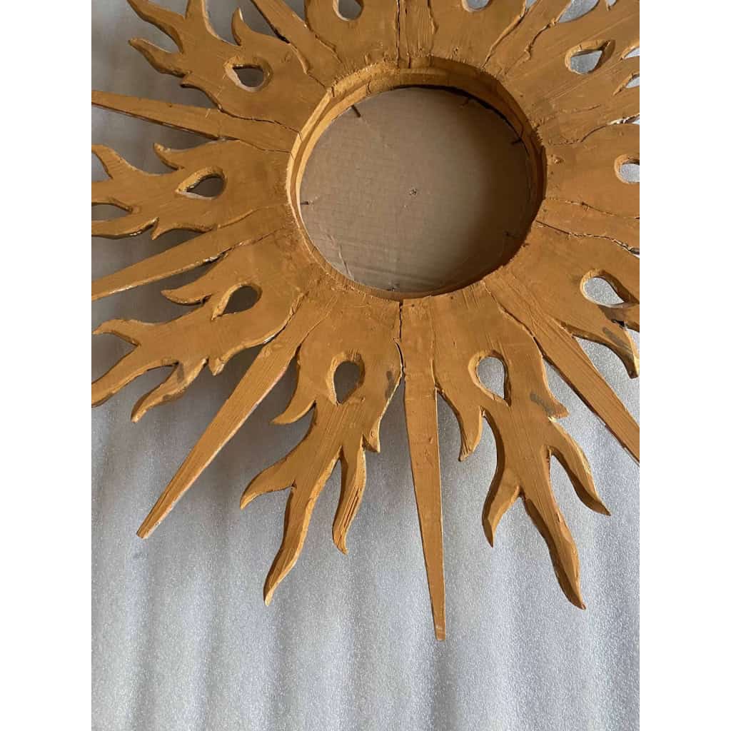 1950/70′ Miroir Soleil Plat 2 Étages Bois Doré Et Argenté 78 Cm De Diamètre | Biron 1950/70′ Miroir Soleil Plat 2 Étages Bois Doré Et Argenté 78 Cm De Diamètre