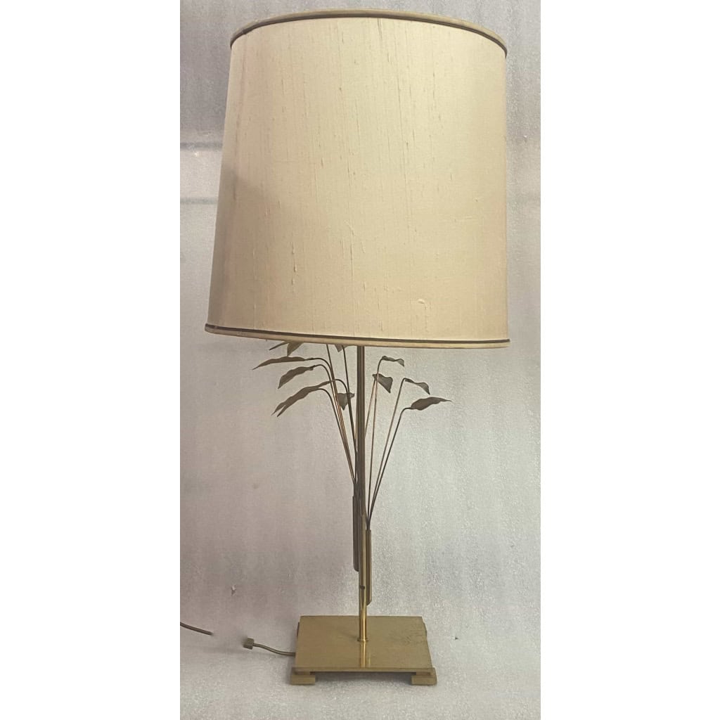 1970 Lampe DLG Maison Charles A Decor De Lauriers En Laiton H 78 CM | Biron 1970 Lampe DLG Maison Charles A Decor De Lauriers En Laiton H 78 CM