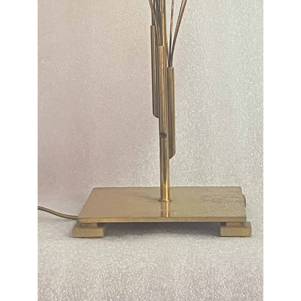 1970 Lampe DLG Maison Charles A Decor De Lauriers En Laiton H 78 CM | Biron 1970 Lampe DLG Maison Charles A Decor De Lauriers En Laiton H 78 CM