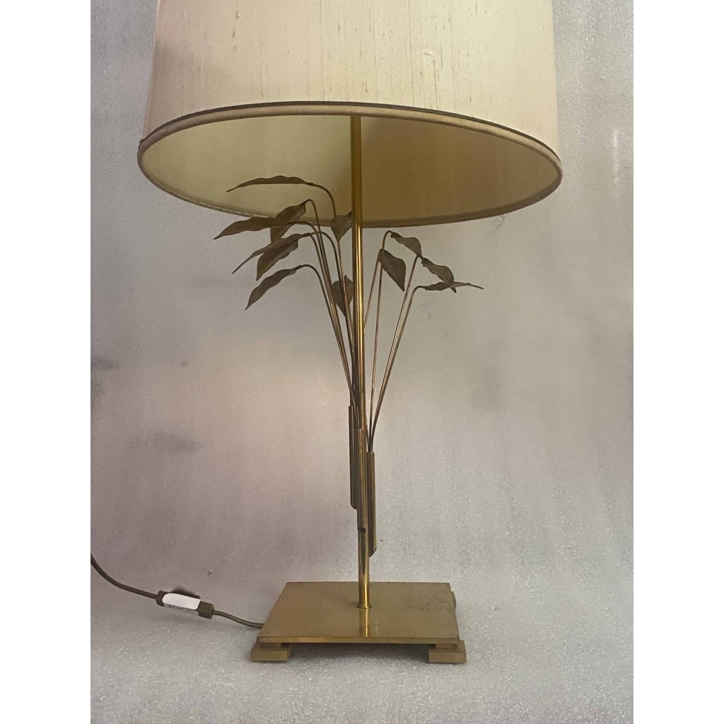 1970 Lampe DLG Maison Charles A Decor De Lauriers En Laiton H 78 CM | Biron 1970 Lampe DLG Maison Charles A Decor De Lauriers En Laiton H 78 CM