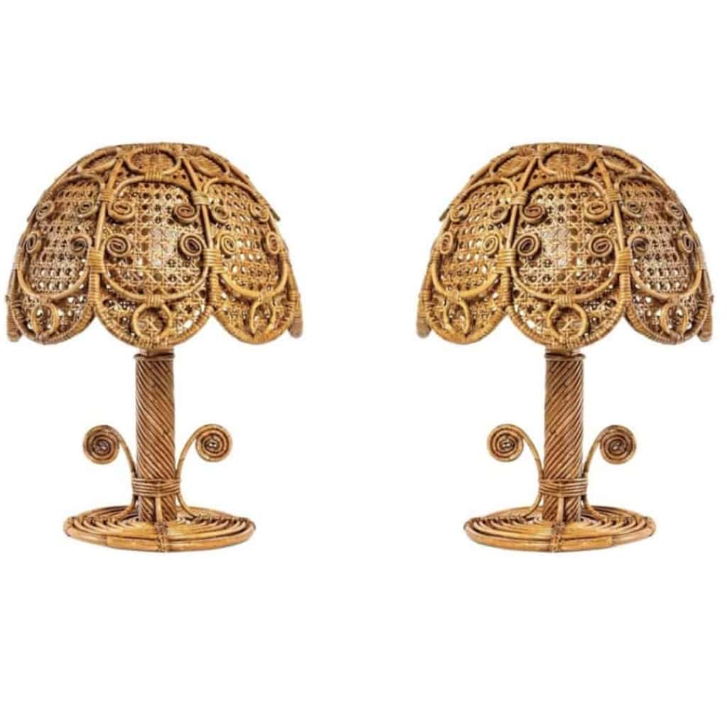 1970 Paire de Lampes en rotin Maison Roche | Biron |||||