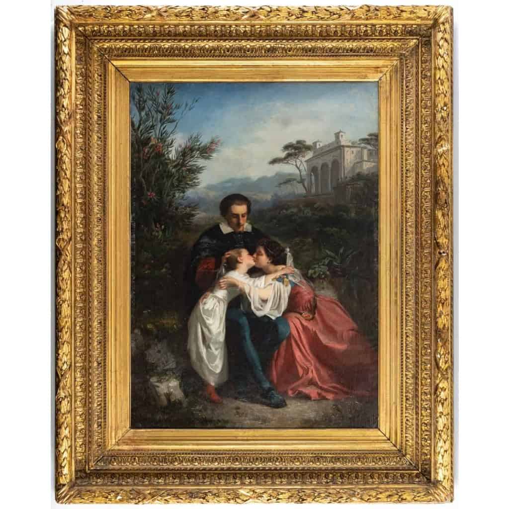 Huile sur toile du XIXème siècle, Maman qui embrasse son enfant | Biron ||||||||||