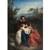 Huile sur toile du XIXème siècle, Maman qui embrasse son enfant | Biron Huile sur toile du XIXème siècle, Maman qui embrasse son enfant