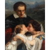 Huile sur toile du XIXème siècle, Maman qui embrasse son enfant | Biron Huile sur toile du XIXème siècle, Maman qui embrasse son enfant