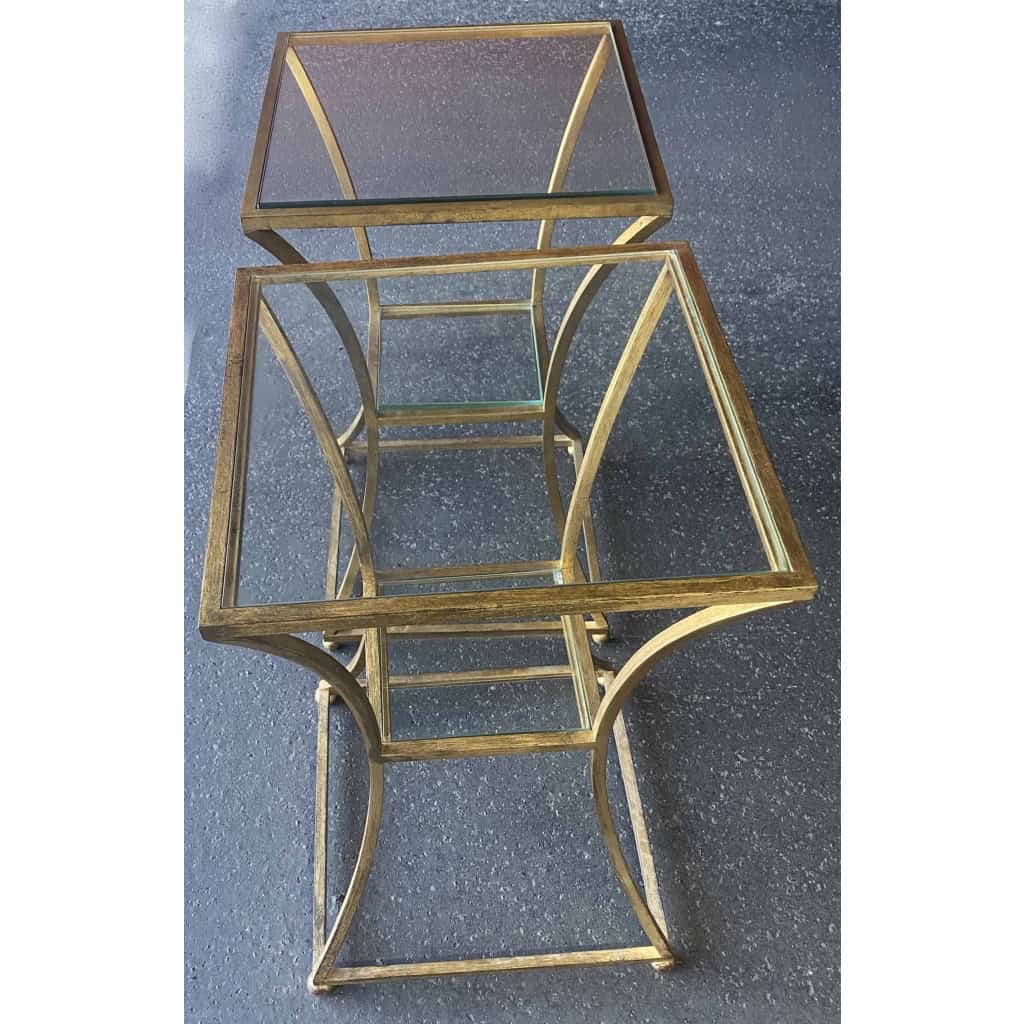1950/70 Paire de Guéridons Par Roger Thibier En Fer Forgé Doré A l ‘ Or | Biron 1950/70 Paire de Guéridons Par Roger Thibier En Fer Forgé Doré A l ‘ Or