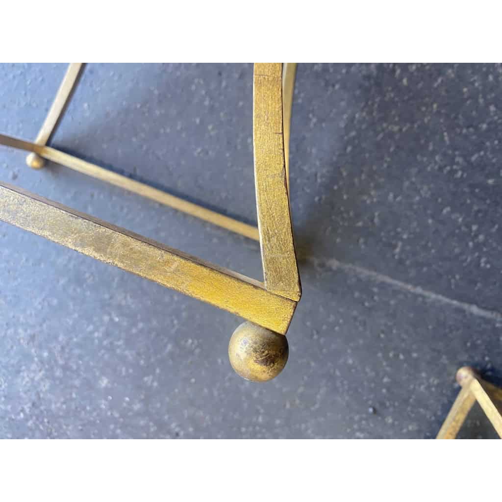 1950/70 Paire de Guéridons Par Roger Thibier En Fer Forgé Doré A l ‘ Or | Biron 1950/70 Paire de Guéridons Par Roger Thibier En Fer Forgé Doré A l ‘ Or