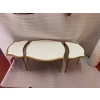 1970′ Table Tripartite Maison Charles Forme Arbaléte, Jansen Ou Baguès Décor Palmier en Bronze Doré avec Plateaux Marbre