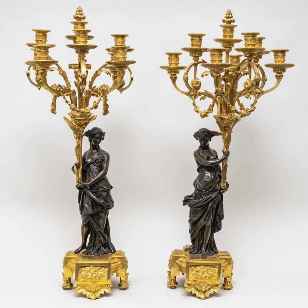 Grande garniture de cheminée, en bronze doré et patiné par Henri PICARD, Paris, Circa 1870 | Biron Grande garniture de cheminée, en bronze doré et patiné par Henri PICARD, Paris, Circa 1870