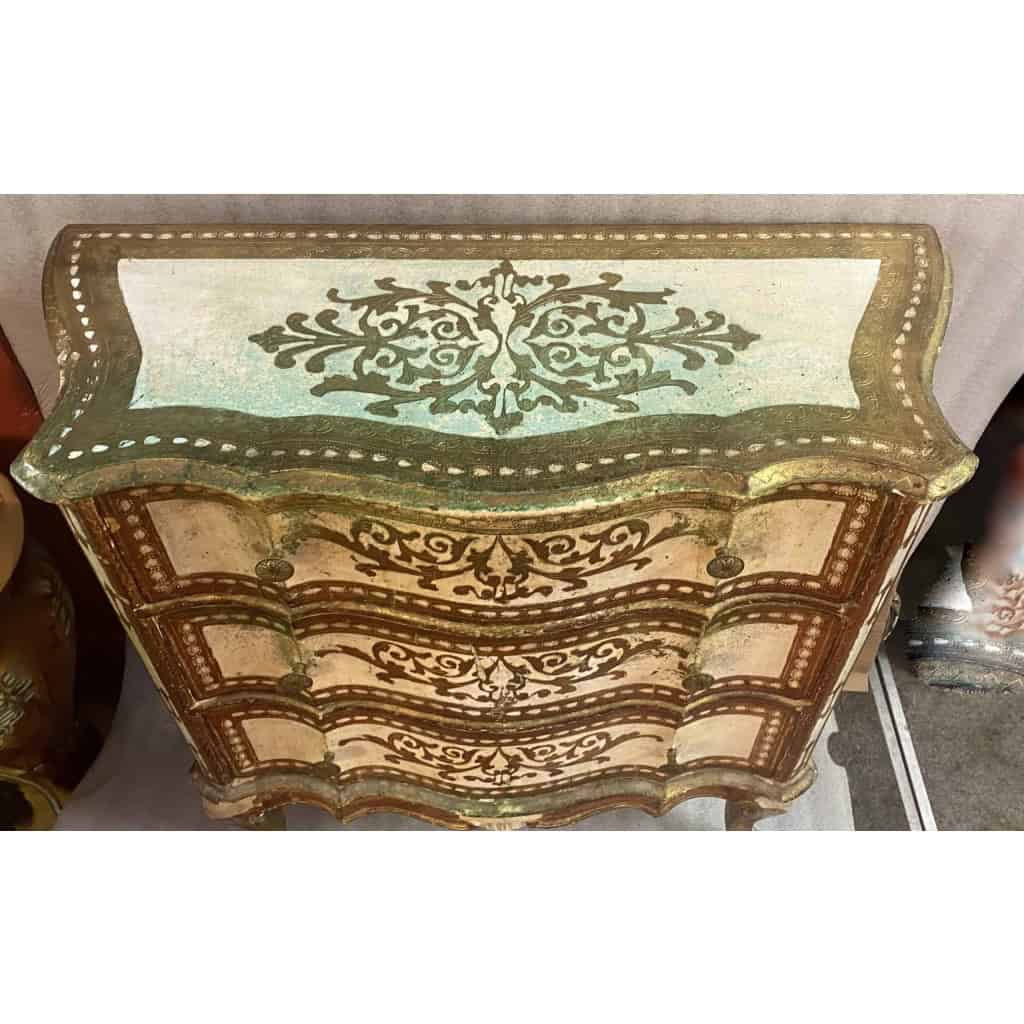 1970′ Commode Arbalète 3 Tiroirs Bois Doré Style Renaissance Italienne 78 X 32 X H 78 cm