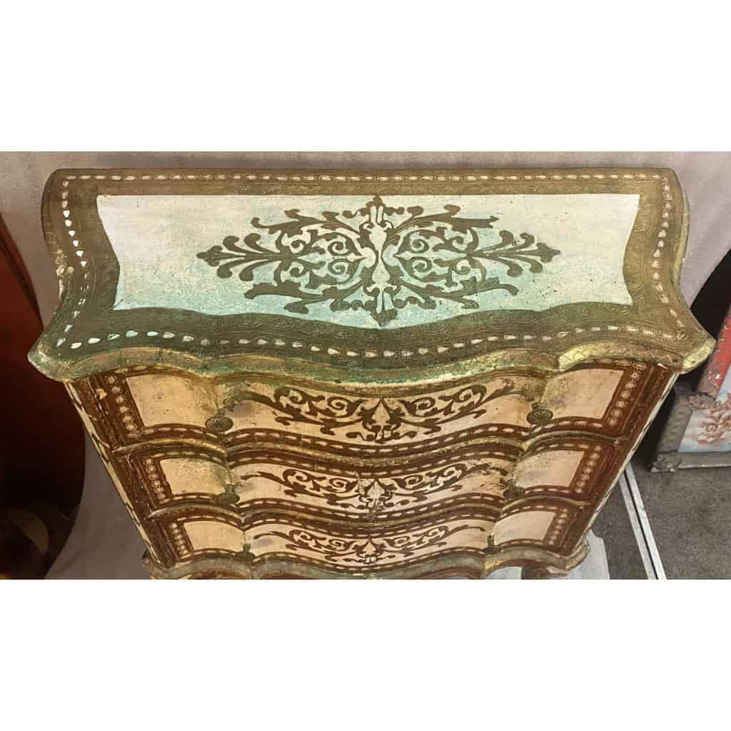 1970′ Commode Arbalète 3 Tiroirs Bois Doré Style Renaissance Italienne 78 X 32 X H 78 cm