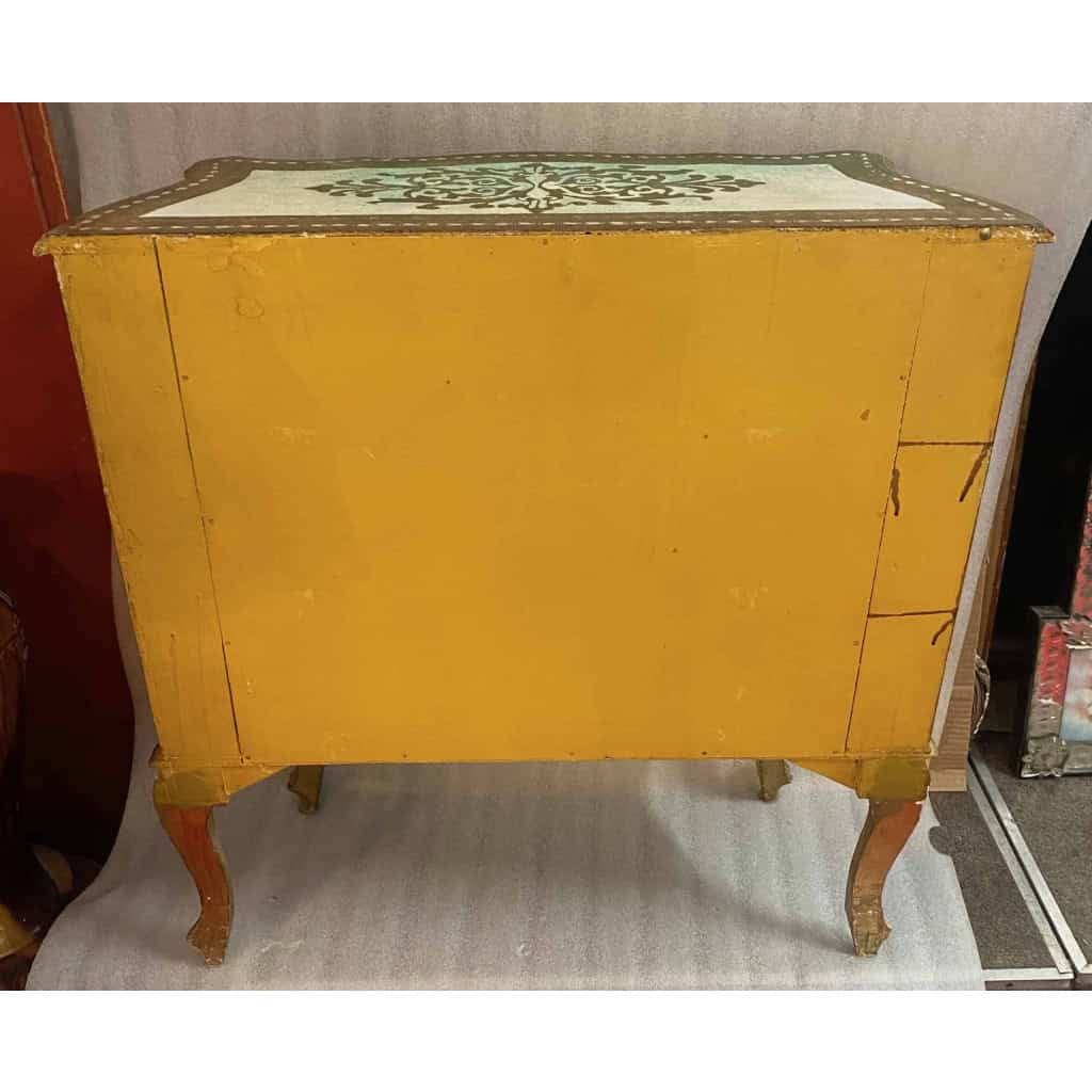 1970′ Commode Arbalète 3 Tiroirs Bois Doré Style Renaissance Italienne 78 X 32 X H 78 cm