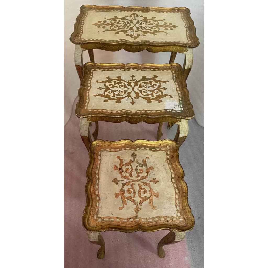 1950/70 Série de Tables Gigognes Italiennes Bois Doré 55 X 33 X H 57 cm