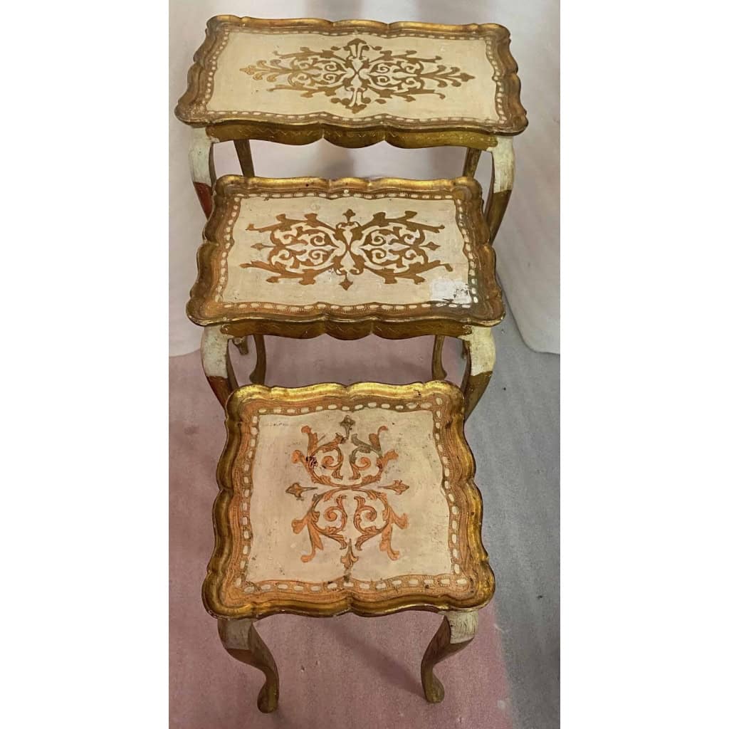 1950/70 Série de Tables Gigognes Italiennes Bois Doré 55 X 33 X H 57 cm