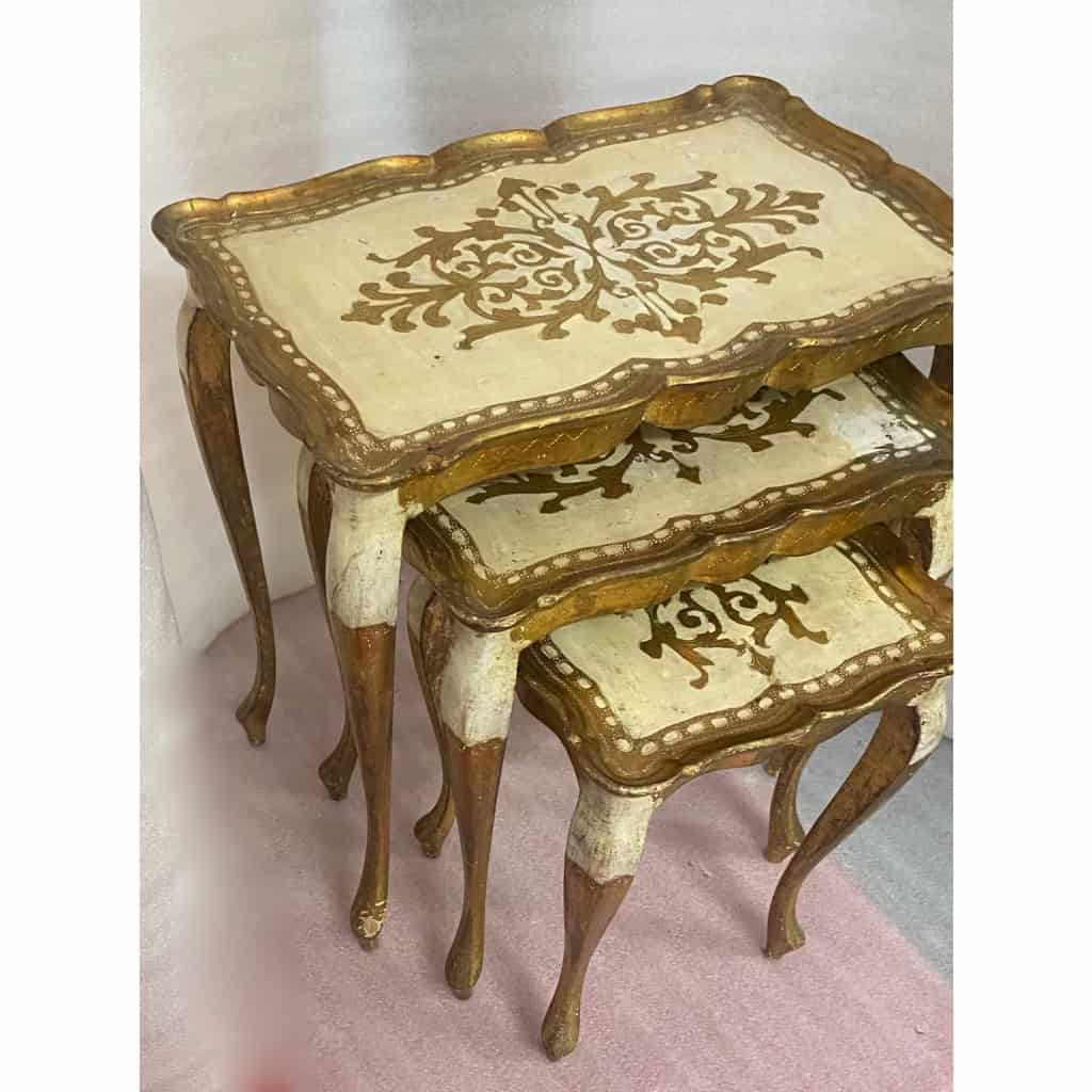 1950/70 Série de Tables Gigognes Italiennes Bois Doré 55 X 33 X H 57 cm
