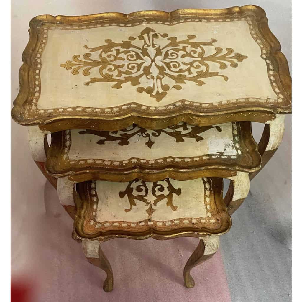 1950/70 Série de Tables Gigognes Italiennes Bois Doré 55 X 33 X H 57 cm