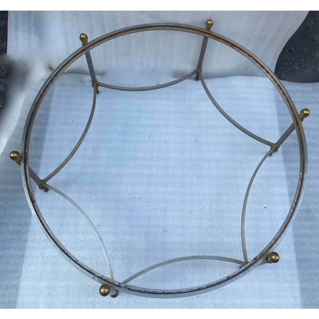 1970′ Table Basse De Forme Ronde Maison Jansen Fer et Bronze , Hauteur: 47,5 cm , Diamètre: 98 cm
