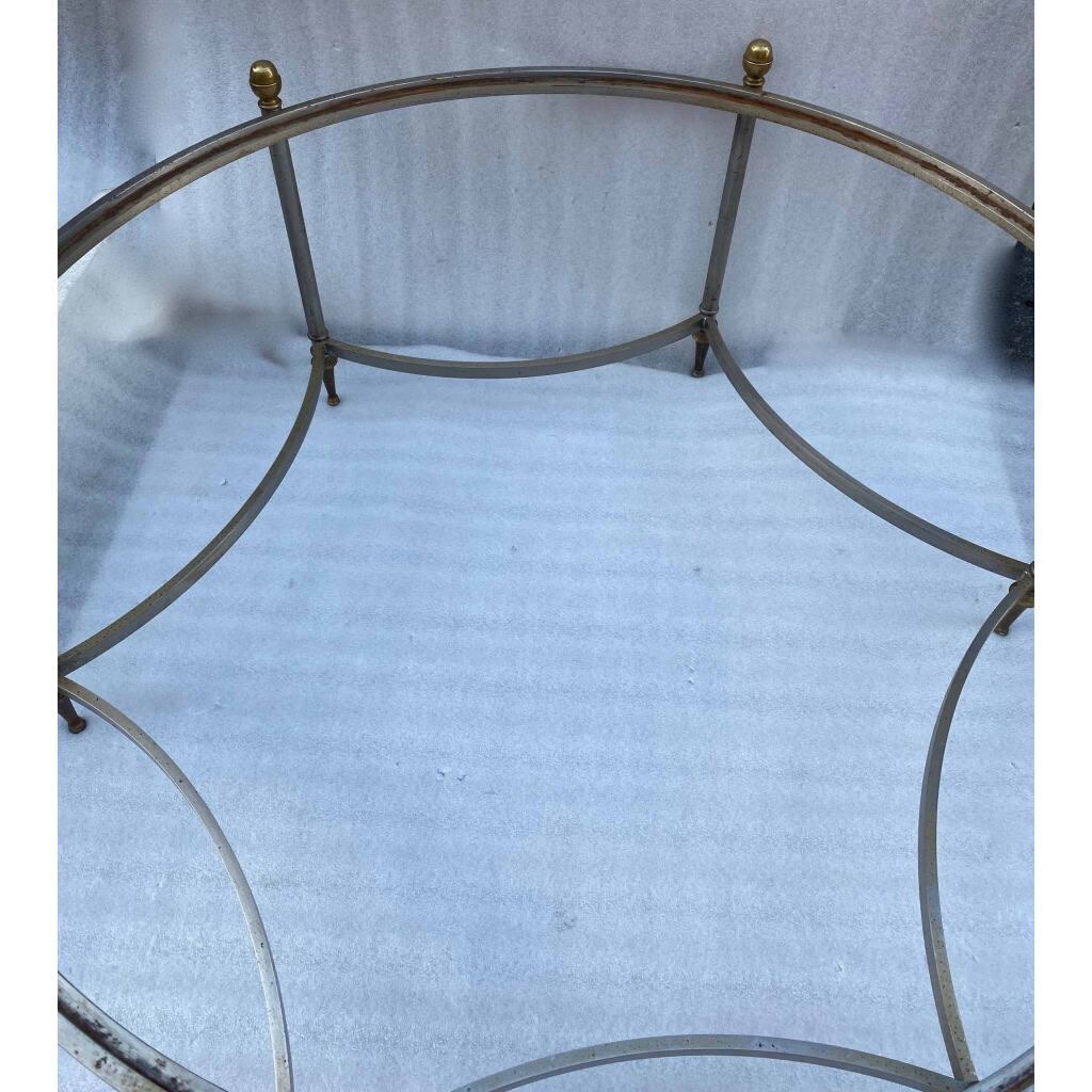 1970′ Table Basse De Forme Ronde Maison Jansen Fer et Bronze , Hauteur: 47,5 cm , Diamètre: 98 cm